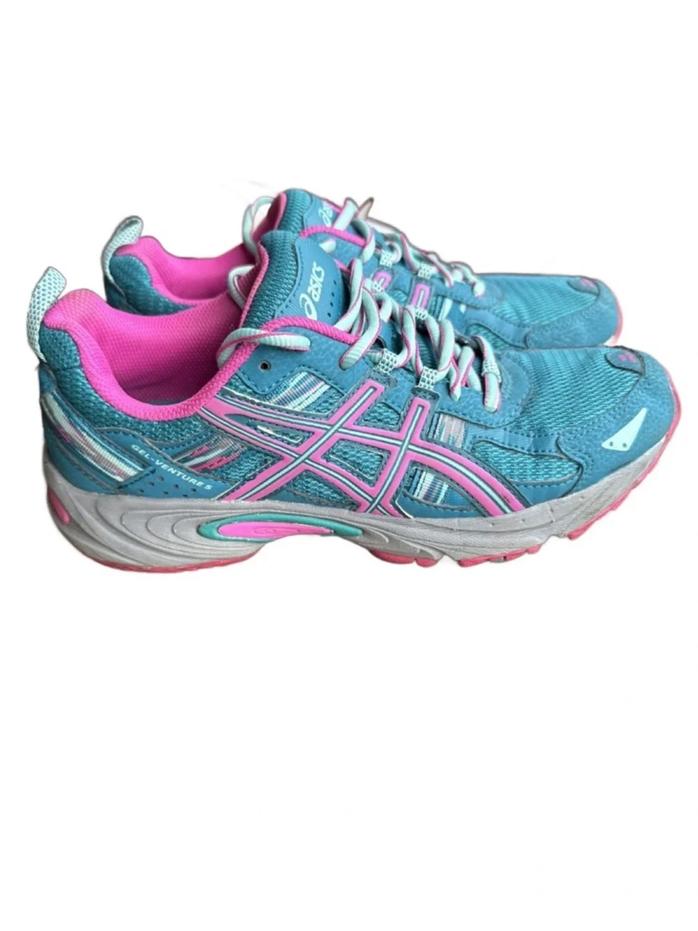 Asics Women's Teal and Pink Athletic Running Shoes